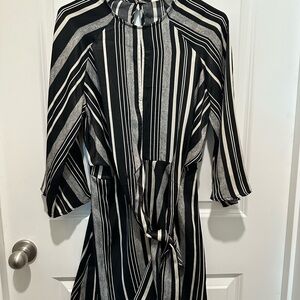 Millibon Black and White Striped Long Sleeve Dress